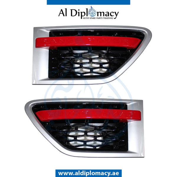 FENDER Grille, SILVER & Red, SET for Land Rover models, Part Number T-RR-SPORT FENDER GRILLE SILVER & RED 2010-(SET)